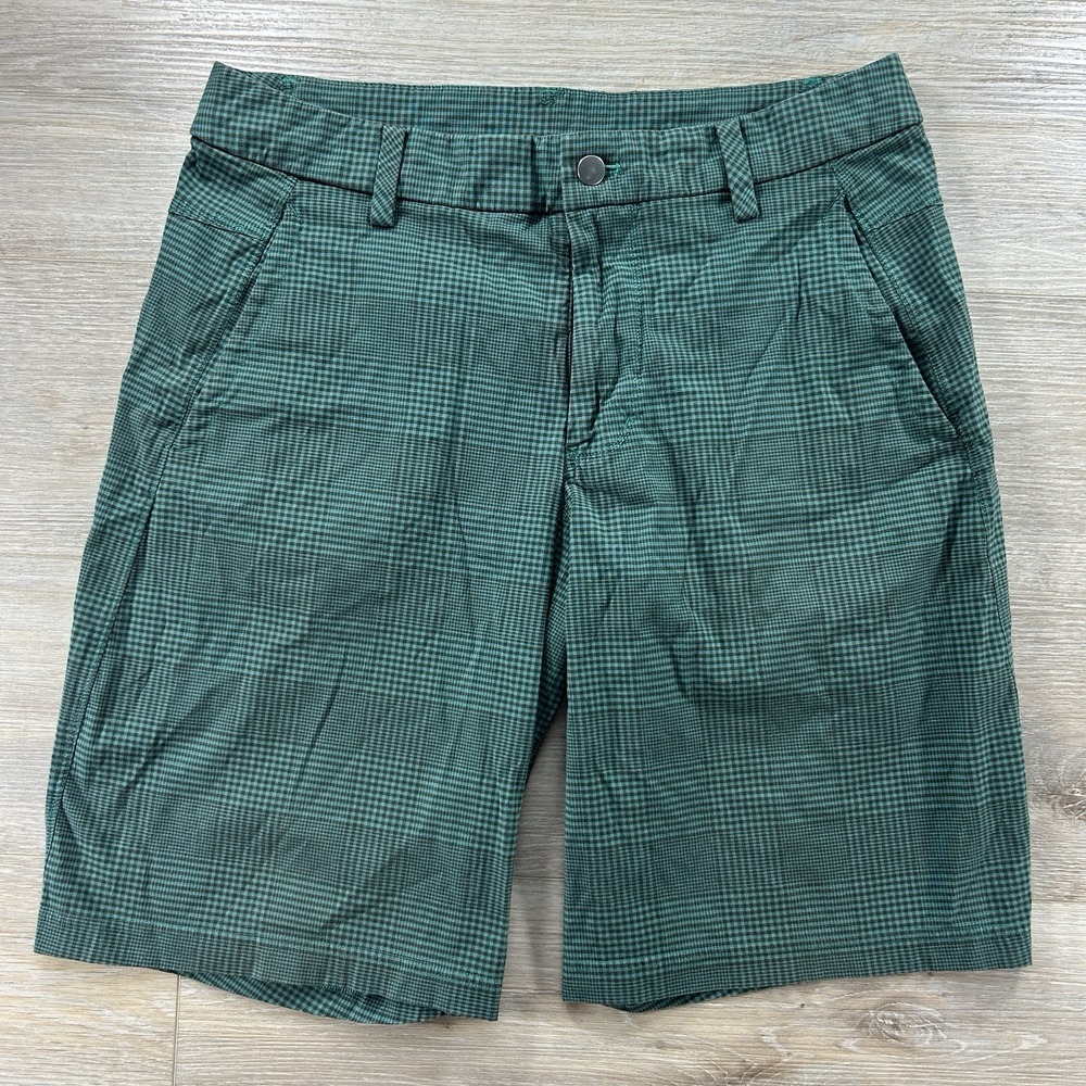 Lululemon Size 34 10" Kahuna Shorts Green Plaid Classic Fit Stretch Golf